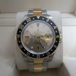 Rolex 16713 GMT II Yellow Gold Steel Serti Diamond Ruby Watch