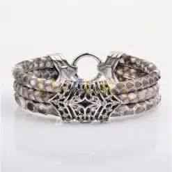 Stainless Steel Charm With Real Python Leather Bracelet, Silver with Ring