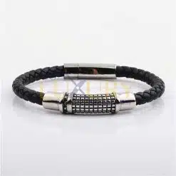 Stainless Steel Clasp With Real Cow Leather Bracelet Black
