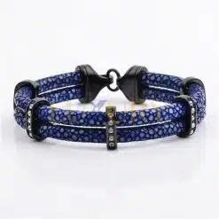 Stainless Steel Charm With Real Stingray Leather Men’s Bracelet Blue & Black color