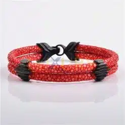 Stainless Steel Charm With Real Stingray Leather Men’s Bracelet Red & Black color