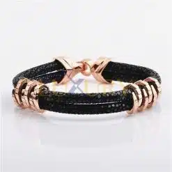 Stainless Steel Charm With Real Stingray Leather Men’s Bracelet With Black & Rose Gold color