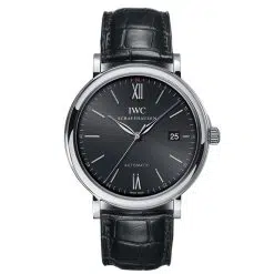 IWC IW356502 Portofino Automatic Black Dial Black Leather Watch