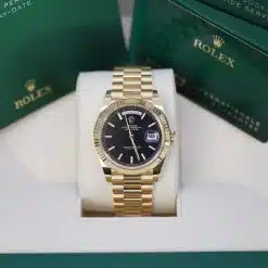Alternative view of Rolex 228238-0007 Day-Date Black Diagonal Index 40mm Yellow Gold Mens Watch