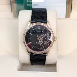 Alternative view of Rolex Cellini Date 50515 Black Dial Leather Strap 39mm Men's Watch