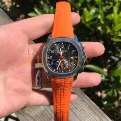 Alternative view of Patek Philippe 5968A-001 Aquanaut Chronograph Steel & Orange Rubber