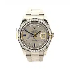 Rolex Day-Date II 218349 41mm White Gold with factory Diamond Bezel and Factory Diamond and Sapphire Silver Dial Watch