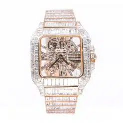 Cartier Santos Skeleton Iced Out Diamonds & Rose Gold Watch