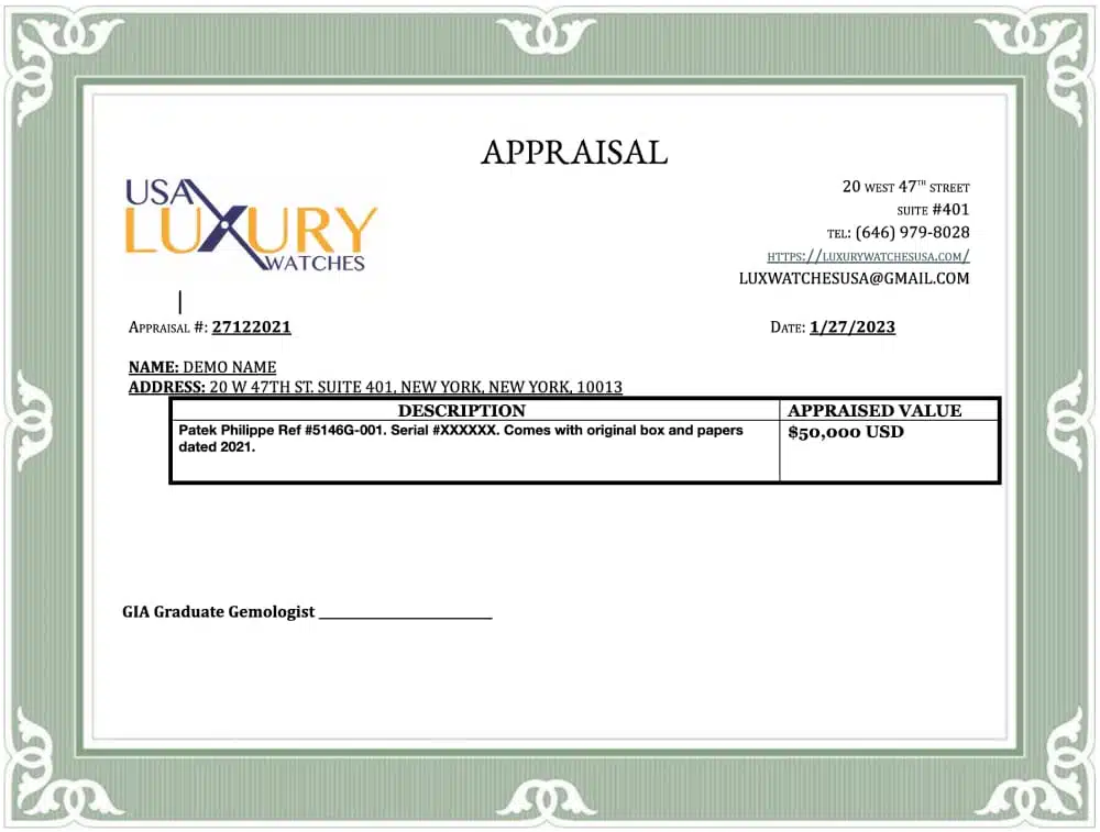 Watch appraisal service - Luxury Watches USA