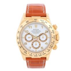 Rolex 16518 Daytona 40mm 18k Yellow Gold White Dial Zenith Leather Strap Watch