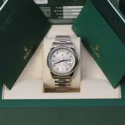 Alternative view of Rolex Day-Date II 218239 41mm Silver Diamond Fluted Bezel White Gold Watch