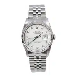 Rolex Datejust 16234 White Gold Bezel and Steel Jubilee Rolex Silver Diamond Dial 36mm Watch
