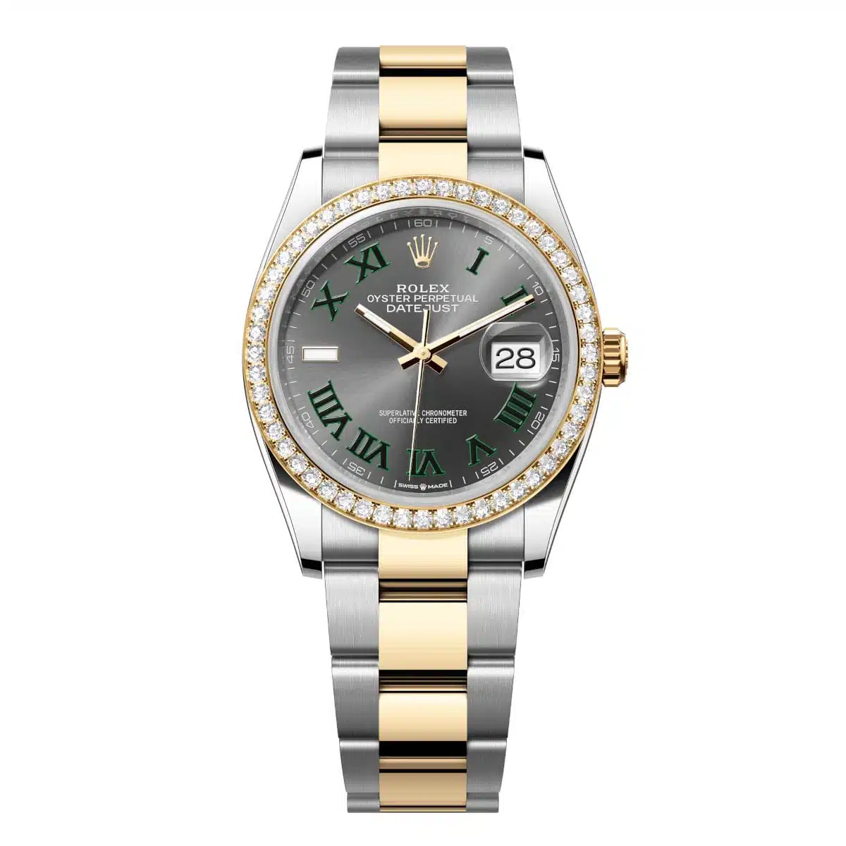 Rolex Datejust 126283RBR-0022 Slate Roman Dial Diamond-Set Bezel Oyster Bracelet Watch