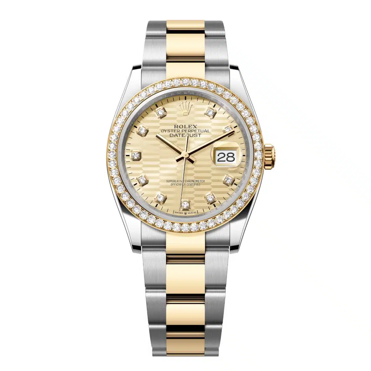 Rolex Datejust 126283RBR-0032 Golden Fluted Motif Set with Diamonds Dial Diamond-Set Bezel Oyster Bracelet Watch