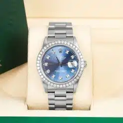 Alternative view of Rolex Datejust 16200 Aftermarket Blue Diamond Dial and Diamond Bezel 36mm Watch