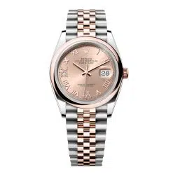 Rolex Datejust 126201-0027 Rosé Roman Numeral Set with Diamonds 36mm Dial Domed Bezel Jubilee Bracelet Everose Gold and Oystersteel Watch