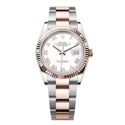 Rolex Datejust 126231-0016 White Roman Numeral 36mm Dial Fluted Bezel Oyster Bracelet Oystersteel and Everose gold Watch