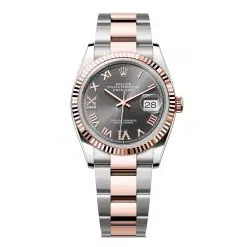 Rolex Datejust 126231-0024 Slate Roman Numeral Set with Diamonds 36mm Dial Fluted Bezel Oyster Bracelet Oystersteel and Everose gold Watch