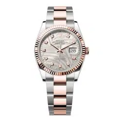 Rolex Datejust 126231-0038 Silver Palm Motif Set with Diamonds 36mm Dial Fluted Bezel Oyster Bracelet Oystersteel and Everose gold Watch