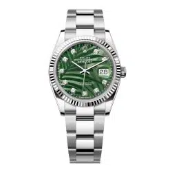 Rolex Datejust 126234-0056 Olive Green Palm Motif 36mm Dial Fluted Bezel Oyster Bracelet Watch