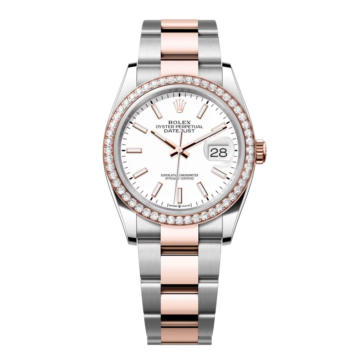 Rolex Datejust 126281RBR-0006 White 36mm Dial Diamond Set Bezel Oyster Bracelet Watch