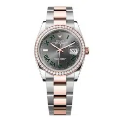 Rolex Datejust 126281RBR-0018 Slate Roman Numeral 36mm Dial Diamond Set Bezel Oyster Bracelet Watch