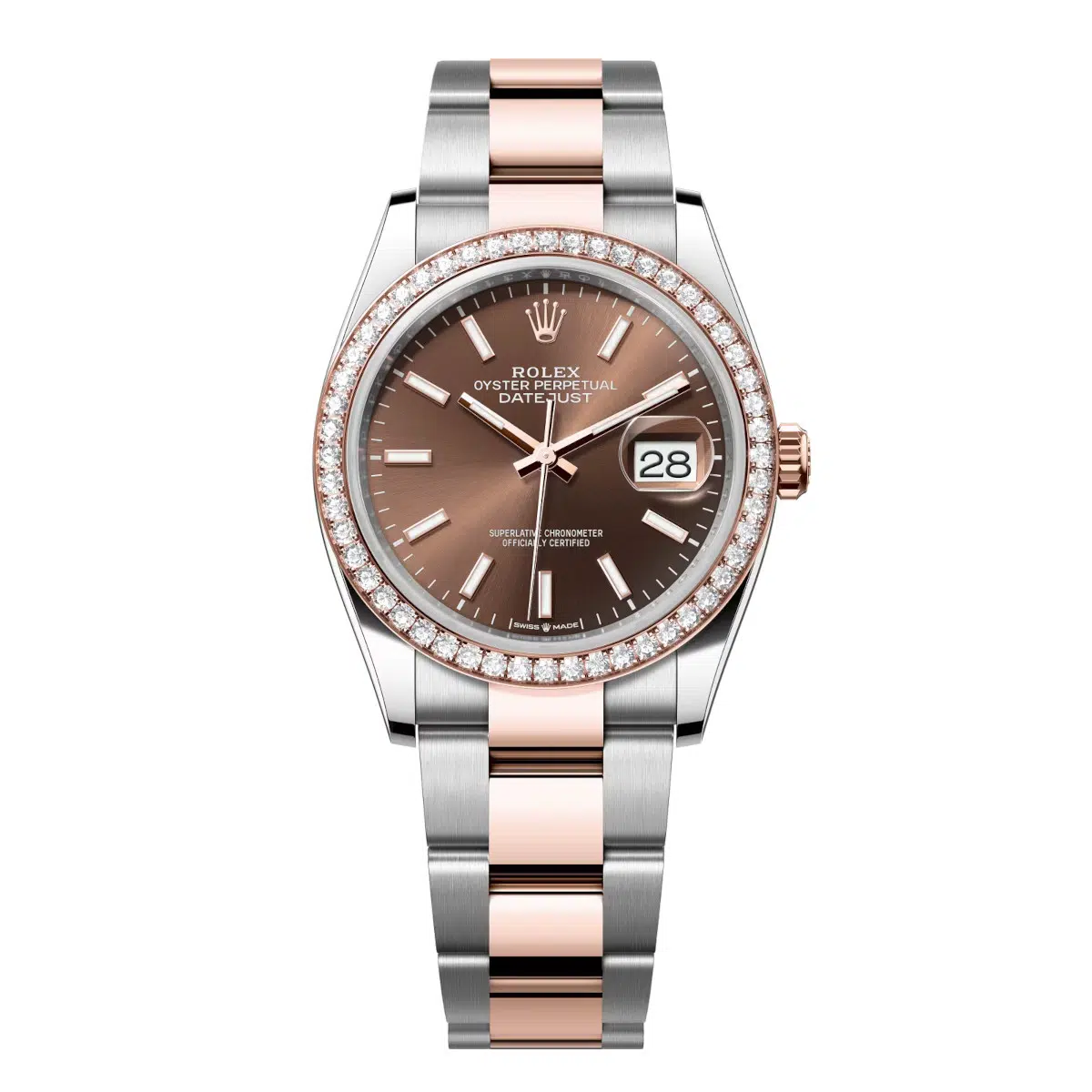 Rolex Datejust 126281RBR-0032 Chocolate 36mm Dial Diamond Set Bezel Oyster Bracelet Watch