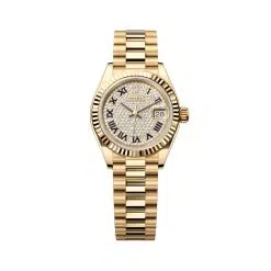 Rolex Lady Datejust 279178-0031 Diamond Paved Dial 28mm Fluted Bezel President Bracelet Watch