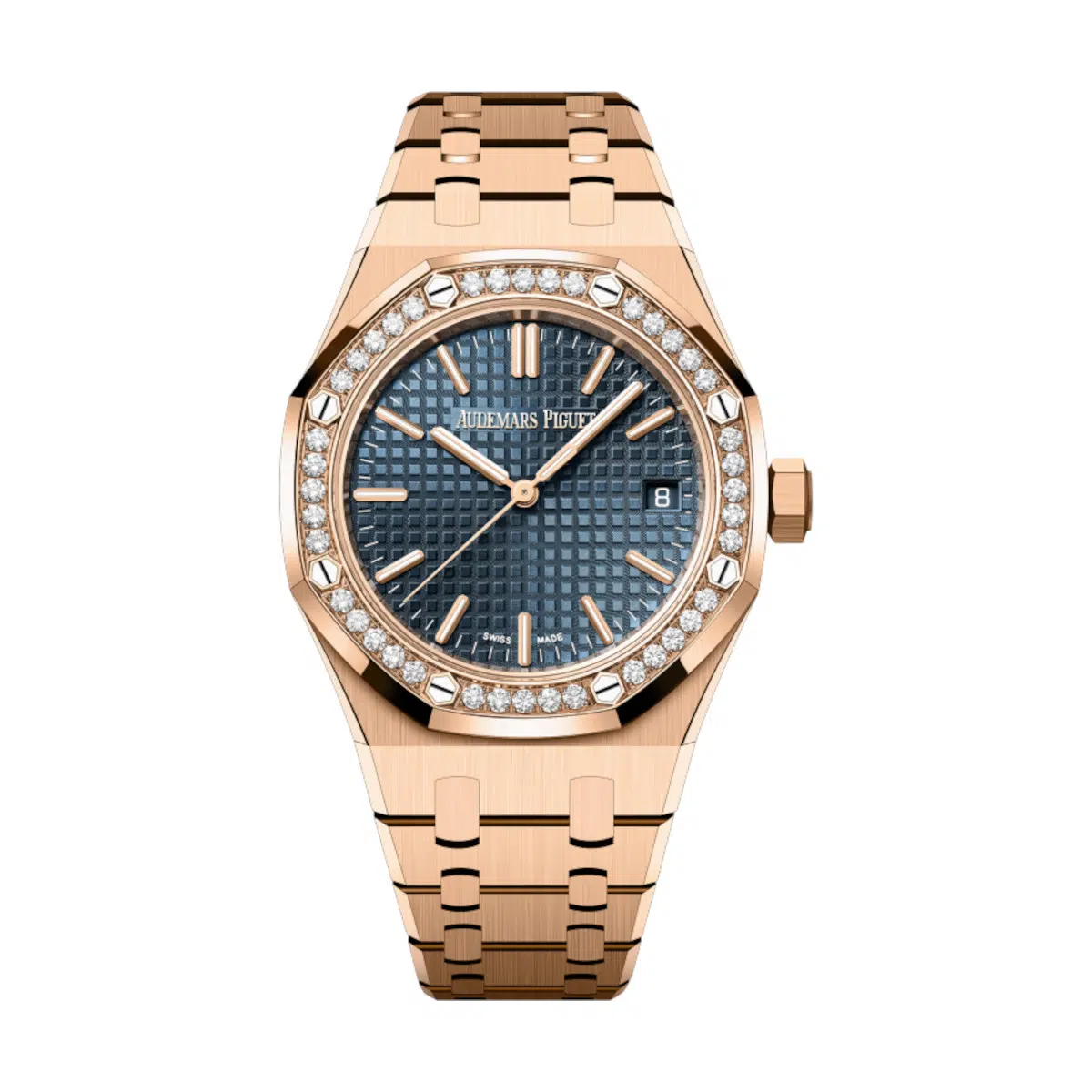 Audemars Piguet 15551OR.ZZ.1356OR.05 Royal Oak “Bleu nuit nuage 50” with “Grande Tapisserie” Pattern 37mm Dial 18-Carat Pink Gold Bracelet Watch