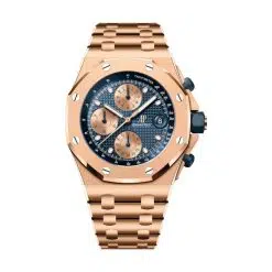 Audemars Piguet 26238OR.OO.2000OR.01 Royal Oak Offshore Blue with “Petite Tapisserie” Pattern 42mm Dial 18-Carat Pink Gold Bracelet Watch