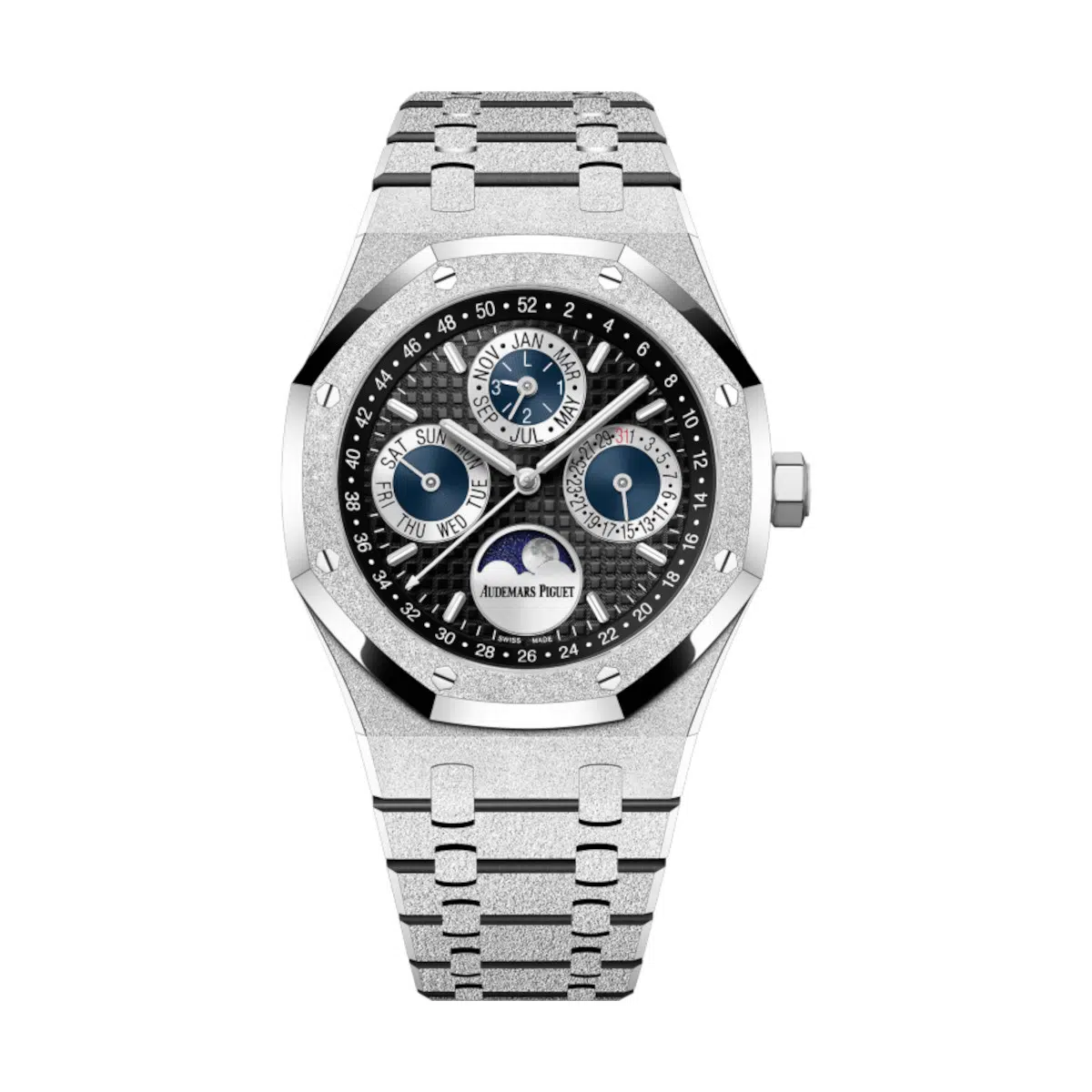 Audemars Piguet 26574BC.GG.1224BC.01 Royal Oak Black with “Grande Tapisserie” 41mm Dial 18-Carat White Gold Bracelet Watch