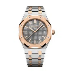 Stainless steel bracelet, 18-carat pink gold links