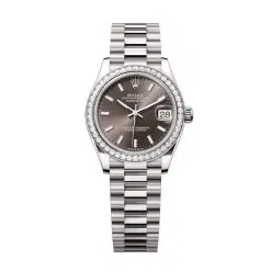 Rolex Datejust 278289RBR-0014 Dark Grey 31mm Dial Set with Diamonds Bezel 18 kt White Gold President Bracelet Watch