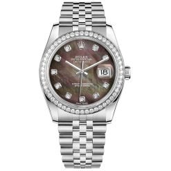 Rolex Datejust 116244-0012 Black Mother-of-Pearl Set with Diamonds 36mm Dial Diamond Set Bezel Oystersteel Jubilee Bracelet Watch