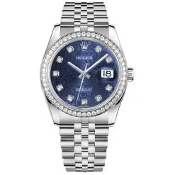 Rolex Datejust 116244-0059 Jubilee Blue Set with Diamonds 36mm Dial Diamond Set Bezel Oystersteel Jubilee Bracelet Watch
