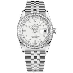 Rolex Datejust 116244-0064 White 36mm Dial Diamond Set Bezel Oystersteel Jubilee Bracelet Watch