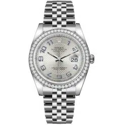 Rolex Datejust 116244-0077 Silver Arabic Numeral 36mm Dial Diamond Set Bezel Oystersteel Jubilee Bracelet Watch