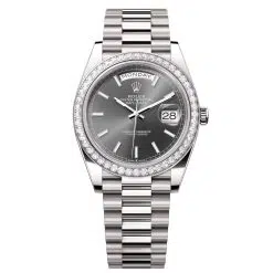 Rolex Day-Date 228349RBR-0041 Slate 40mm Dial Diamond Set Bezel White Gold President Bracelet Watch