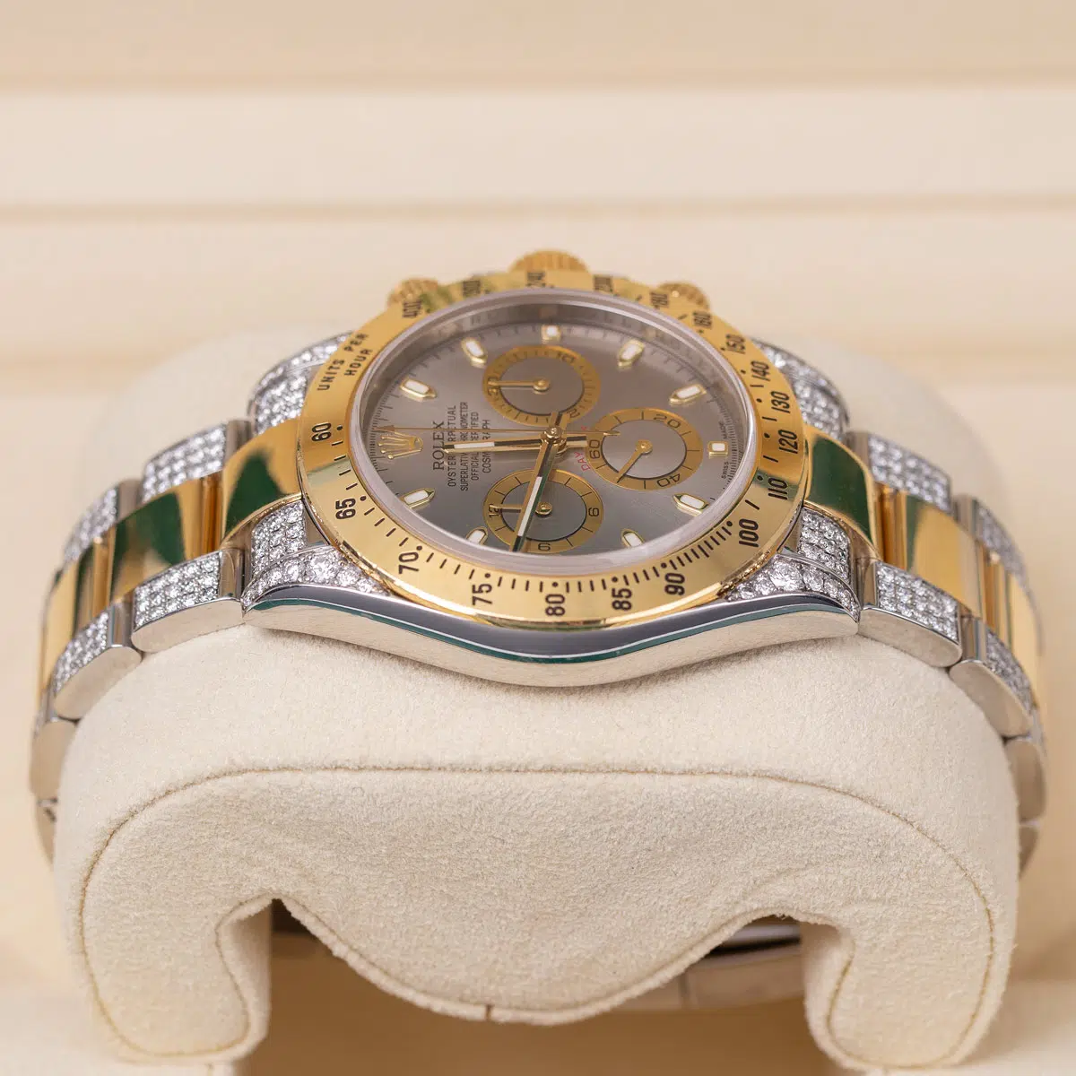 Rolex Daytona 116523 Grey Dial Aftermarket Iced Out Bracelet and Lugs - Image 5
