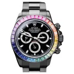 Rolex Cosmograph Daytona 116523 Black Dial Rainbow Bezel Black PVD Oyster Bracelet Watch
