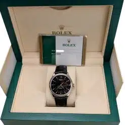 Alternative view of Rolex Cellini 50509 Black Diamond Dial Leather Strap Time 39mm Watch