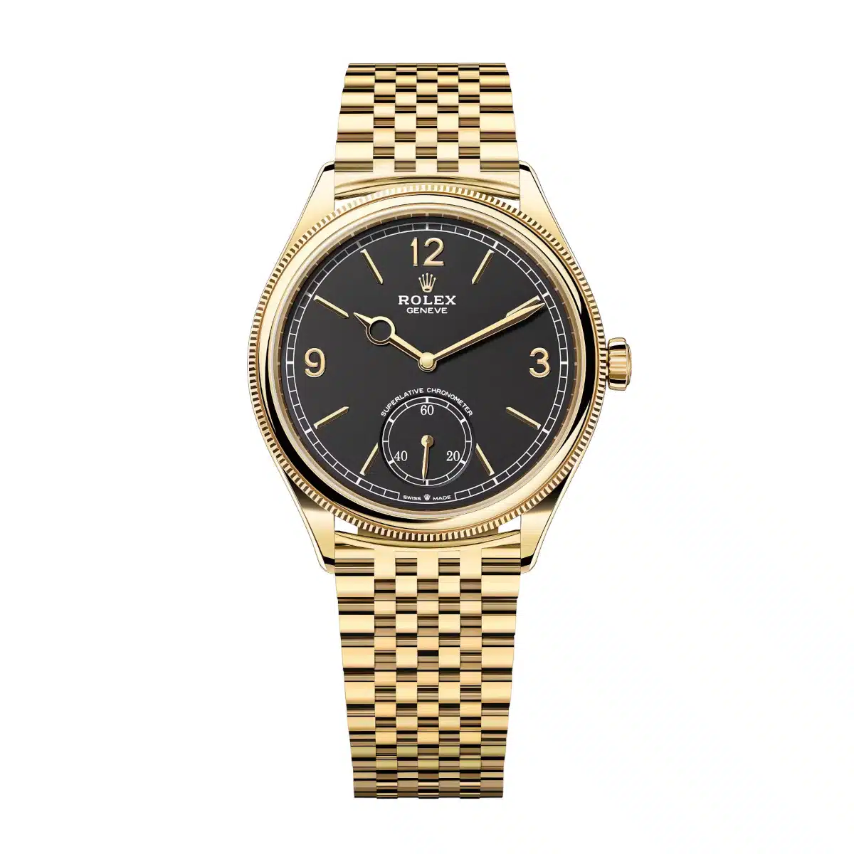 Rolex 1908 52508-0007 Black Dial Yellow Gold Settimo Bracelet