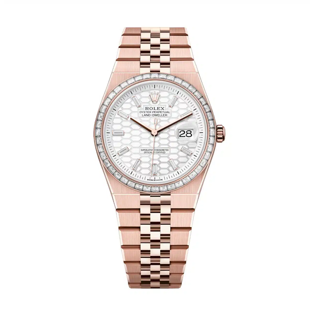Rolex Land-Dweller 127285TBR-0002 White Honeycomb Dial Everose Jubilee Bracelet