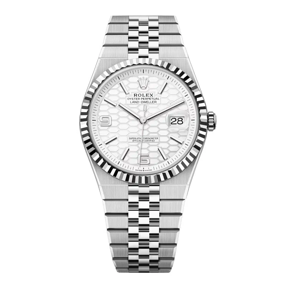 Rolex Land-Dweller 127334-0001 White Honeycomb Dial White Rolesor Jubilee Bracelet