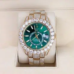 Alternative view of Rolex Sky-Dweller 326938 42mm Aftermarket Green Dial Iced Out Mens Watch