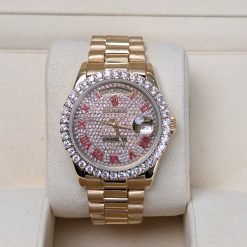 Alternative view of Rolex 36mm 18038 Day-Date Aftermarket Iced Out Dial and Bezel