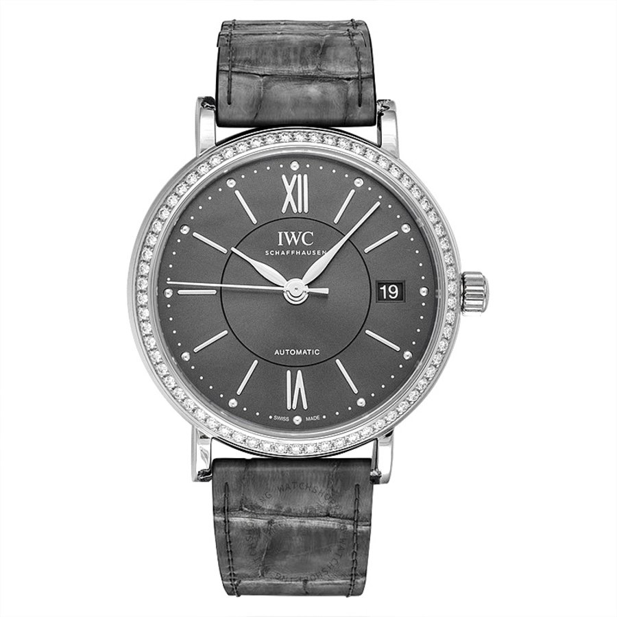 IWC Portofino IW458104 37mm Diamond Bezel Grey Dial Watch