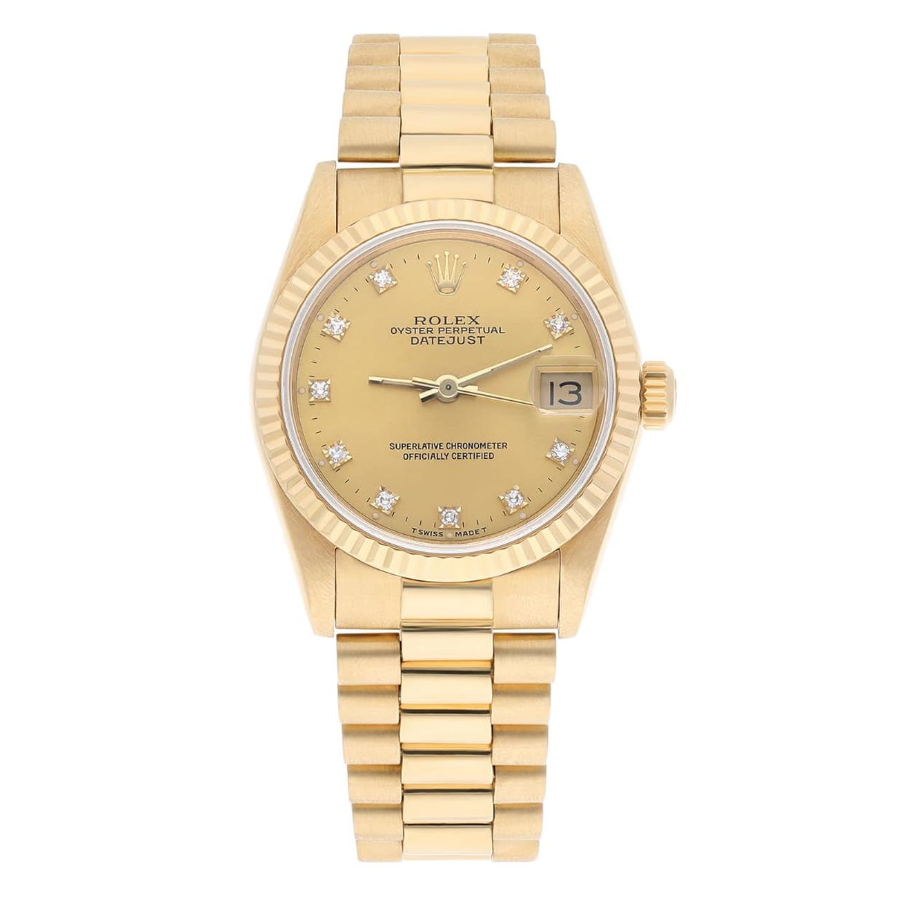 Rolex Datejust 31mm 18K Gold Champagne Diamond Dial Ref. 68278