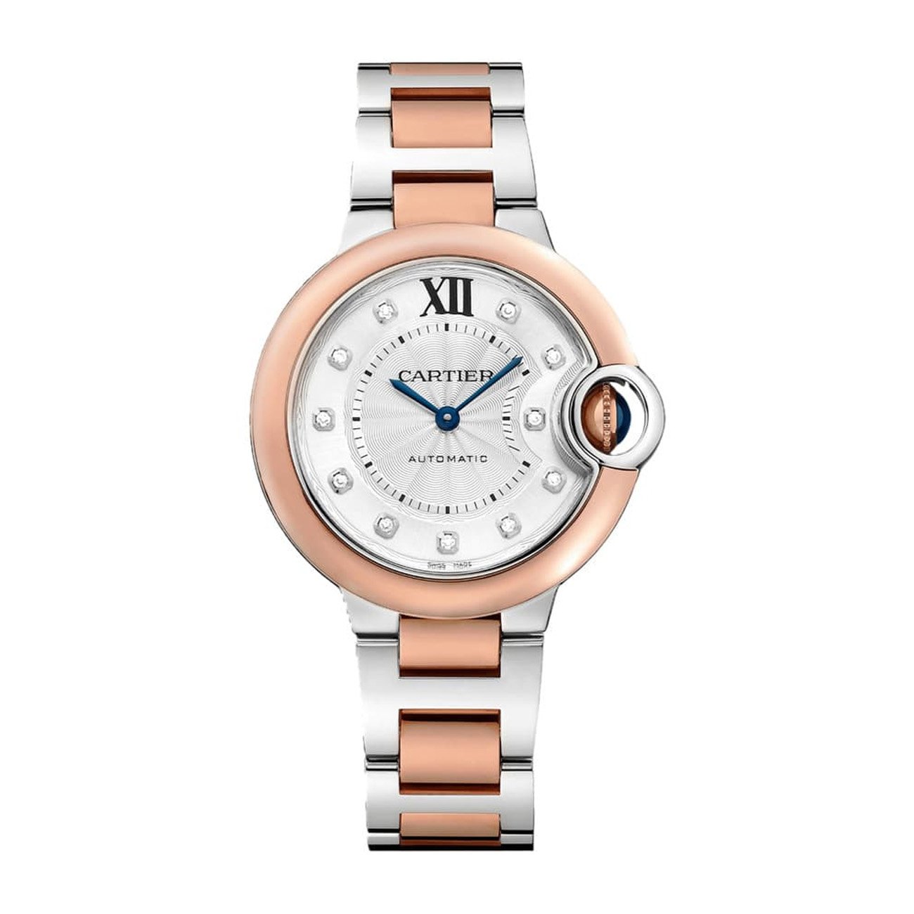 Cartier Ballon Bleu W3BB0021 33MM Rose Gold & Steel Silver Diamond Dial