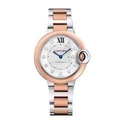 Cartier Ballon Bleu W3BB0021 33MM Rose Gold & Steel Silver Diamond Dial